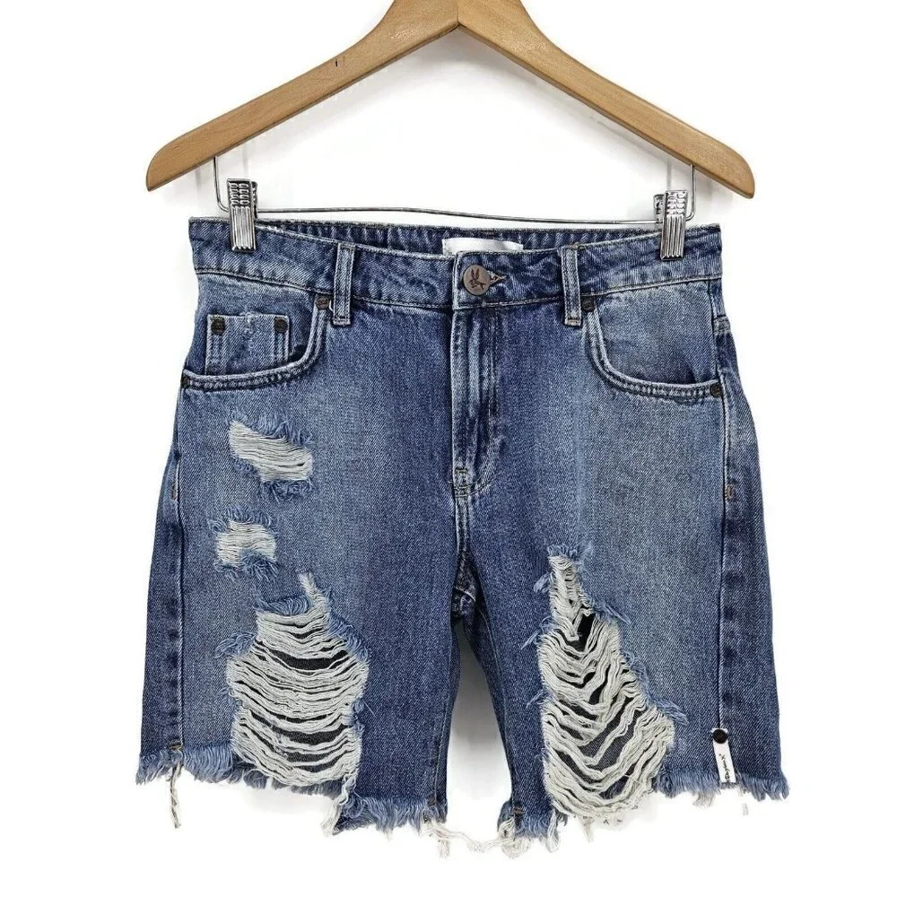 New One Teaspoon Pacifica Stevies Denim Shorts Womens 26 Blue Long Length